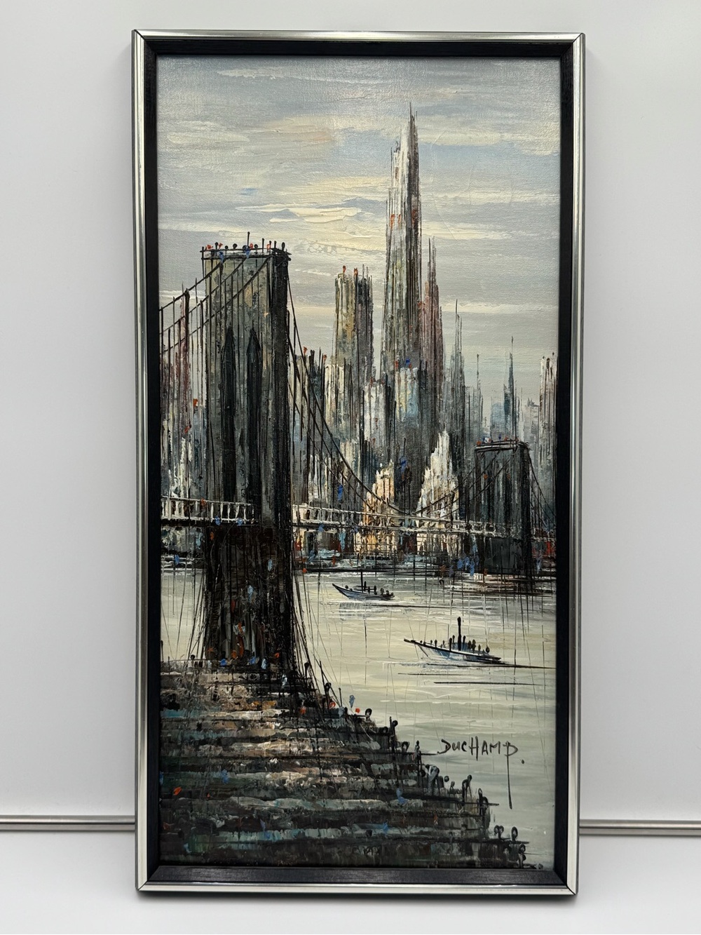 City Skyline Bridge Artwork - Gray Toned Home Art Print